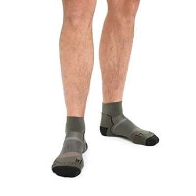 Image of Icebreaker Men&#039;s Hike+ Light Mini Sock, Loden Green/Black/Gristone Heather, S