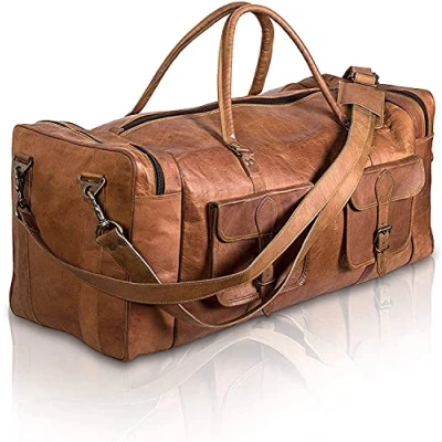 Image of ALASKA EXPORTS Travel Holdall Genuine Leather Duffel Bag Gym Duffle Weekender Bags Carry On Luggage Overnight Sports Duffels Brown (24&quot; x 10&quot; 11&quot;)