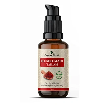 Image of Organic Netra Ayurvedic Kumkumadi Tailam, Face Oil for Glowing Skin Enriched with Pure Kashmiri Saffron &amp; Goat Milk Reduces Pigmentation and Fades Dark Spot Vitamin E, 30ml