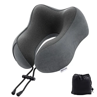 Image of Travel Pillow Memory Foam Neck Lightweight Quick Pack for Airplane Train Car Support Camping (Dark Grey)