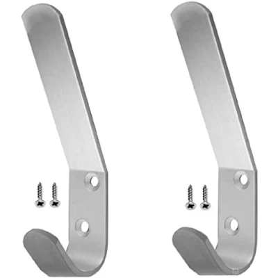 Image of SISI UK® Double Hat and Coat Hooks Aluminium Dress Robe Garment Hangers Hook (with Screws) Pack of 10