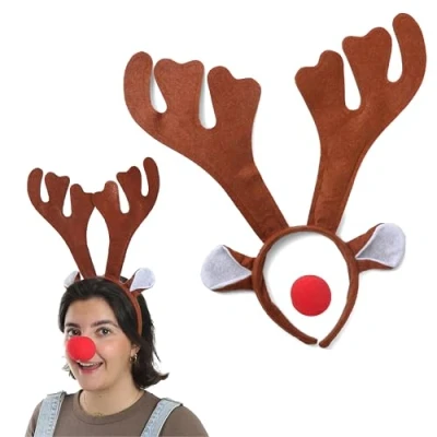 Image of Christmas Hats For Adults Reindeer Antlers With Ears And Nose Fancy Dress Costume Accessory