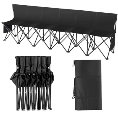 Image of VEVOR Portable Folding Bench, 6 Seater Side Outdoor Camping Chair with Carry Bag and Backrest, Team Sport Bench for Football Fishing, No Assembly,
