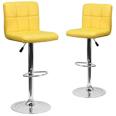 Image of Flash Furniture 2 Pack Contemporary Quilted Vinyl Adjustable Height Barstool with Chrome Base, Yellow, Set of