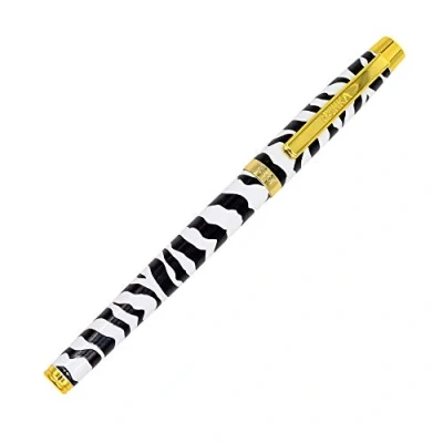 Image of Pukka Pad, Wild Premium Ballpoint Pen with Gold Foil Display Box and Hanging Ribbon Black Ink Zebra