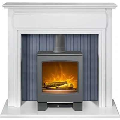 Image of Adam Florence Stove Fireplace in Pure White with Lunar Electric Grey, 48 Inch
