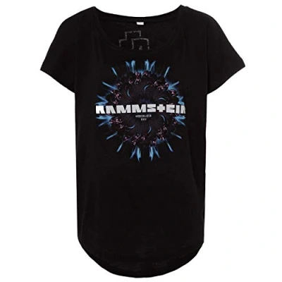 Image of Rammstein Women&#039;s Girlie Shirt Herzeleid Blume Official Band Merchandise Fan Black with Front and Back Print Small