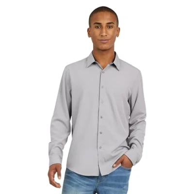Image of DKNY Men&#039;s Long Sleeve Button Down Shirt Mens Casual Up Shirt, Greystone, Large