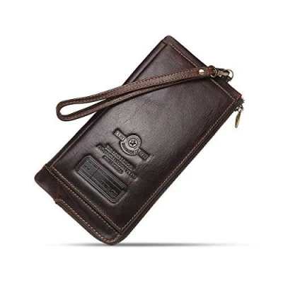 Image of Contacts Mens Genuine Leather Bifold Card Holder Zipper Coin Purse Wallet