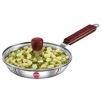 Image of HAWKINS Triply 3 mm Stainless Steel Frying Pan with Glass Lid (20 cm Diameter)