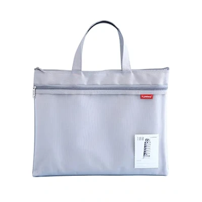 Image of A4 Document Bag Zip Nylon Mesh Waterproof Double Small Labels Student Office Supplies Travel Grey