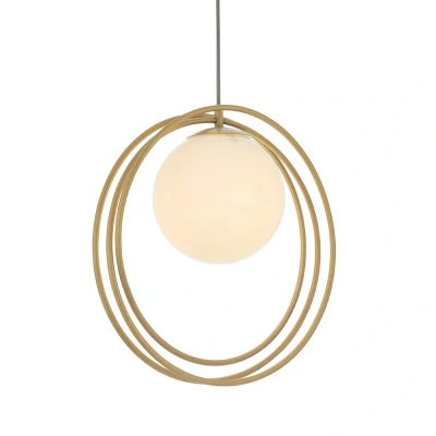 Image of Bergamo Pendant Ceiling Light Brushed Gold Paint &amp; Gloss Opal Glass