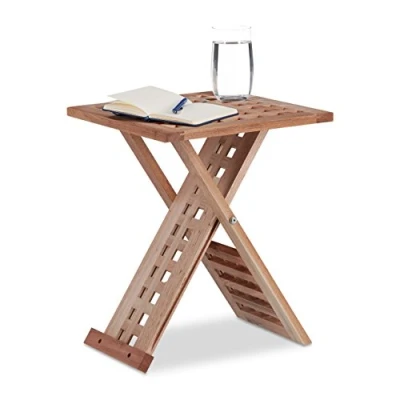Image of Relaxdays Folding Side Table, Foldable Coffee Table Walnut, Small Nightstand, Square, HWD: 40.5 x 33 cm, Natural