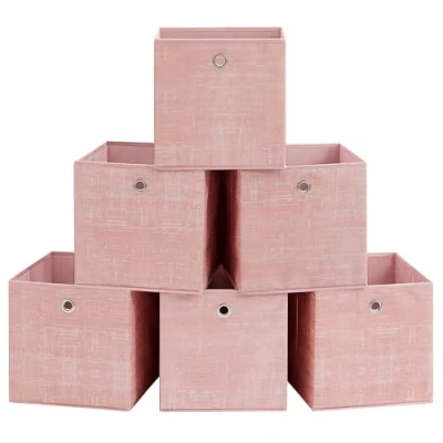 Image of SONGMICS Storage Boxes, Set of 6 Non Woven Fabric Box with Handle, 30 x cm, Fit Cube Unit, for Shelves, Foldable, Clothes Storage, Jelly Pink RFB006R01