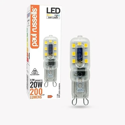 Image of paul russells G9 LED Bulbs, 2.2W, Daylight 6500K,200LM, Equivalent to 20W Halogen Non Dimmable, Energy Saving Bi Pin Capsule Bulb, for Home Lighting Chandelier Lamp Decor 1 Pack