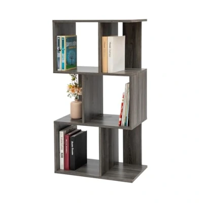 Image of Iris Ohyama, Decorative Display shelf/Floating Shelves/Wooden shelf/Display rack with 3 Shelves, Design,Modern,Modular, Office,Bedroom,Living Room, Library Shelf SRK W3 Grey Oak