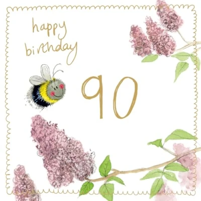 Image of Alex Clark Bee Birthday Foil Card 90th Birthday, 90 year old Bees Floral Nature Plants Greeting Cards To Celebrate Designed and Printed in the UK…