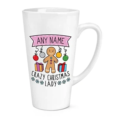 Image of Personalised Name Crazy Christmas Lady Festive 17oz Large Latte Mug Cup