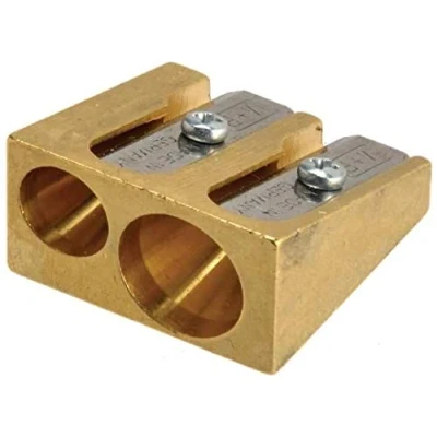 Image of Mobius &amp; Ruppert Solid Brass Pencil Sharpener Rectangle Wedge Standard Double Heavy Duty 5113 (Dual Size Barrel)