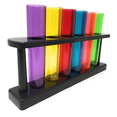 Image of Shot Glasses 6 Colourful Plastic Test Tubes in Lab Style Display Stand Fun Adult Novelty Bar Gift