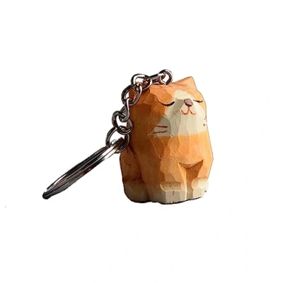 Image of MZRAN Keychain Keyrings for Women Girls, Cartoon Cat Key Chain Hand Carved Wooden Backpack Car Pendant Animal Charm Keyring Kids Bag Purse Handbag