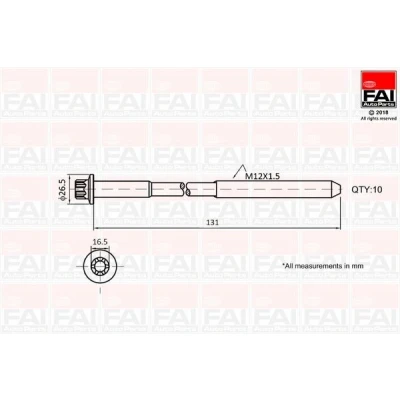 Image of 9112240 Cylinder Head Bolt Kit FAI AutoParts B896 Male Torx 10 RENAULT: MASTER 2 Pritsche/Fahrgestell, TRAFIC Kasten, 3 Kasten