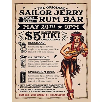 Image of Tin Sign Vintage Retro Man Cave Bar Pub Shed Novelty Gift Aluminium Metal Wall Décor Sailor Jerry Spiced Rum Tiki Tattoo Hawaii inspired