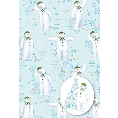 Image of Snowman The and Snowdog Christmas Wrapping Paper for Gifts Two Sheets Tags, Pale Blue White