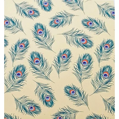Image of Peacock Feathers suttons Printed Patterned Tissue Wrapping Paper Luxury 5 Sheets