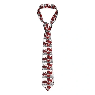Image of Men&#039;S Tie Red Poppy Flower Print Woven Casual Necktie Slim Formal For Business Wedding