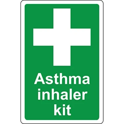 Image of Asthma inhaler kit First aid Safety sign Self adhesive sticker (200mm x 150mm)