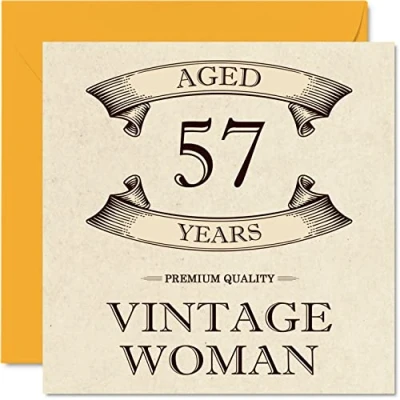 Image of Vintage 57th Birthday Cards for Women Aged 57 Years Fun Card Mum Sister Wife Girlfriend Nanny Grandma Auntie, 145mm x Ladies Greeting Cards,