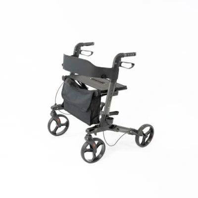 Image of NRS Healthcare Triple Fold Lightweight Aluminium 4 Wheel Rollator Walking Aid with Seat and Bag Grey