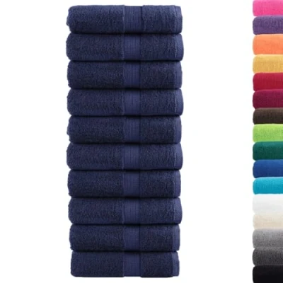 Image of vidaXL Cotton Guest Towels 30x50cm Navy Blue 600gsm, 100% Ring Spun Cotton, OEKO TEX Certified, Pack of 10, Super Absorbent Multipurpose with Convenient Hanging Loop