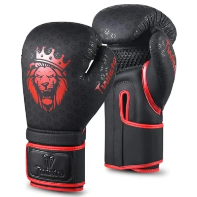 Image of Twisto Boxing Gloves Black Rox Pro Training &amp; Sparring, Maya Hide Leather, Muay Thai, MMA, Kickboxing, Men, Women, Adults, Heavy Punching Bag, Focus Mitts, Pads,10oz 12oz 14oz 16oz (Red, 12 oz)