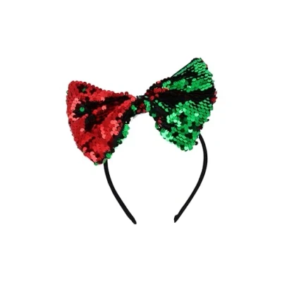 Image of HENBRANDT 12 x Christmas Glitter Hair Bow with Reversible Sequins Red and Green Headband Novelty Xmas Party Headwear Holiday Fancy Dress Accessories for Kids Adults
