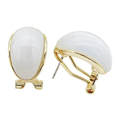 Image of Navachi 18k Gold Plated Oval White Opal Rainbow Az1802e Omega Earrings