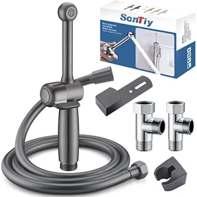 Image of Handheld Bidet Sprayer Kit, SonTiy Attachment Muslim Shower Spray for Toilet UK Bathroom Douche, Baby Cloth Diaper Wash, Pet Bath, Personal Hygiene, Adjustable Pressure, Solid Brass…