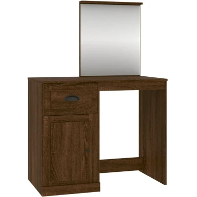 Image of vidaXL Dressing Table with Mirror Brown Oak 90x50x132.5 cm Engineered Wood