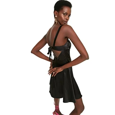Image of Trendyol Women Glam Mini Skater Regular Woven Dress Black