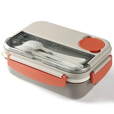 Image of Bento Box Lunch Boxes,1300ML Stackable for Adults,Leak Proof Container with Compartments,4 in 1 Lunchbox Sauce Pot Cutlery Set,Microwave Dishwasher Safe Available. (Beige)