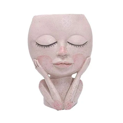 Image of PovKeever Face Planters Pots Resin Head Vase Indoor Outdoor Succulent Planter Small Plant Pot Flower Creative Statue Home Garden Decor Sculpture