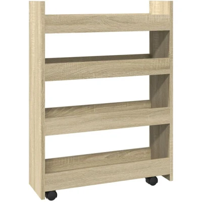 Image of vidaXL Narrow Storage Trolley 4 Tier Bookcase Shelf Sonoma Oak Engineered Wood