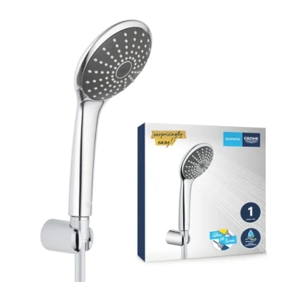Image of GROHE Vitalio Joy 110 Hand Shower Wall Holder Set (1 Spray 11 cm with Water Saving Technology and Anti Limescale System, Holder, Silver Hose 1.75 m), Chrome, 27324000
