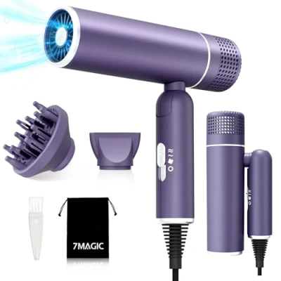 Image of Hair Dryer, Diffuser Hairdryer, Blow Dryer for Women, Travel Ionic Lightweight Low Magnetic Structure, Constant Temperature Care, Anti Intake, Purple