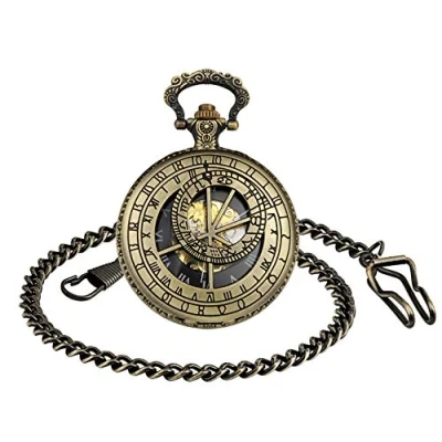 Image of MICGIGI Unisex Mechanical Hand Wind Pocket Watch 12 Constellations Skeleton Fob Watches with Chain