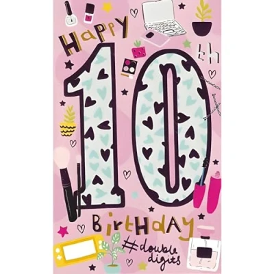 Image of Girls 10th Birthday Card Age 10 Make Up and Love Hearts Contemporary Design Special Finishes Made in the UK