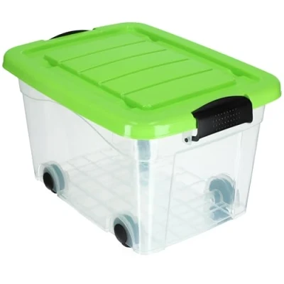 Image of KADAX Storage Box, Large Plastic Container with Lid and Wheels, Clear Organiser for Toys, Useful Box Moving, House Organisation (60L, Green)