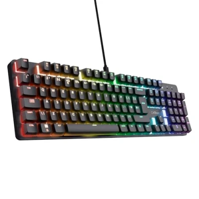 Image of Trust Gaming GXT 871 Zora Mechanical Keyboard UK Layout with RGB Illumination, Linear Huano Switches, Anti Ghosting N Key Rollover, Full Size Programmable USB PC Laptop, Black