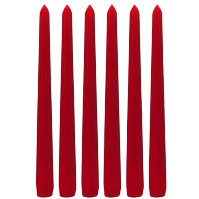 Image of Dekohelden24 Taper Candles, Table Set of 6, Red, Unscented, Classic Style, 25x2cm, Wedding, Birthday, Holiday